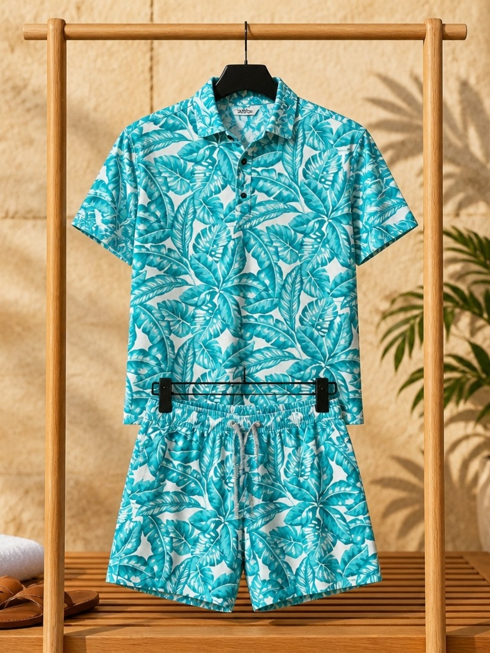 Kenny Flowers Men's M Set Golf Polo Shirt The Bungalow Floral Teal And Shorts